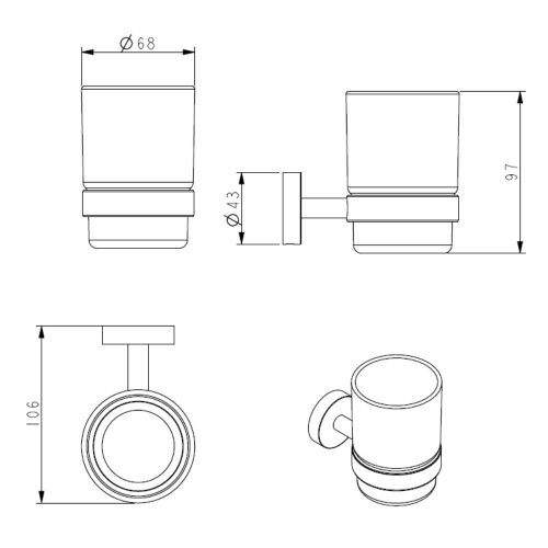 Welland topaz fürdőszobai fogkefe tartó - fekete