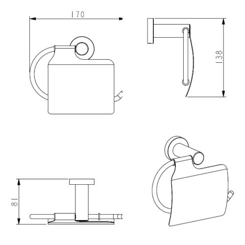 Welland WC papír tartó fedőlappal - fekete