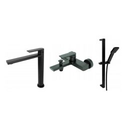   Gamma Rossa 3in1 magasított mosdó + kádtölő csaptelep + zuhanyszett - fekete