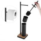 YOKA Home 2in1 wc kefe állvány wc papír tartóval - fekete / bambusz talp